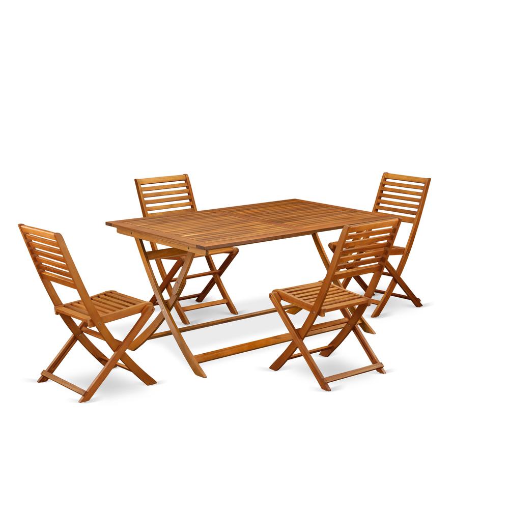 East West Furniture 7 Piece Innovative Outside Patio Set- Excellent for The Shore, Camping, Picnics - Gorgeous Outdoor Patio Table with 6 Outdoor Patio ArmChairs- Natural Oil Finish. Picture 2