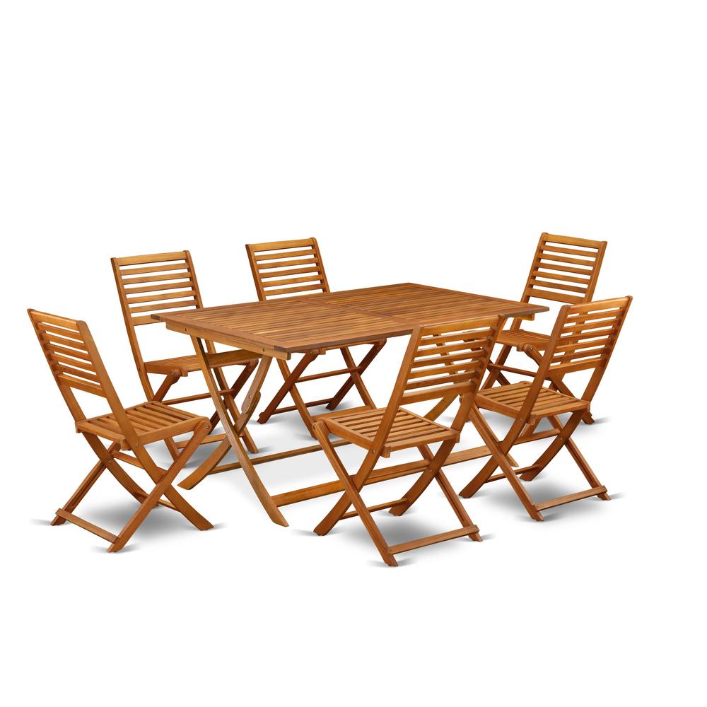East West Furniture 5 Piece Stylish Bistro Patio Set- Perfect for The Shore, Camping, Picnics - Attractive Outdoor Table with 4 Arms Less Lawn Chairs- Natural Oil Finish. Picture 2