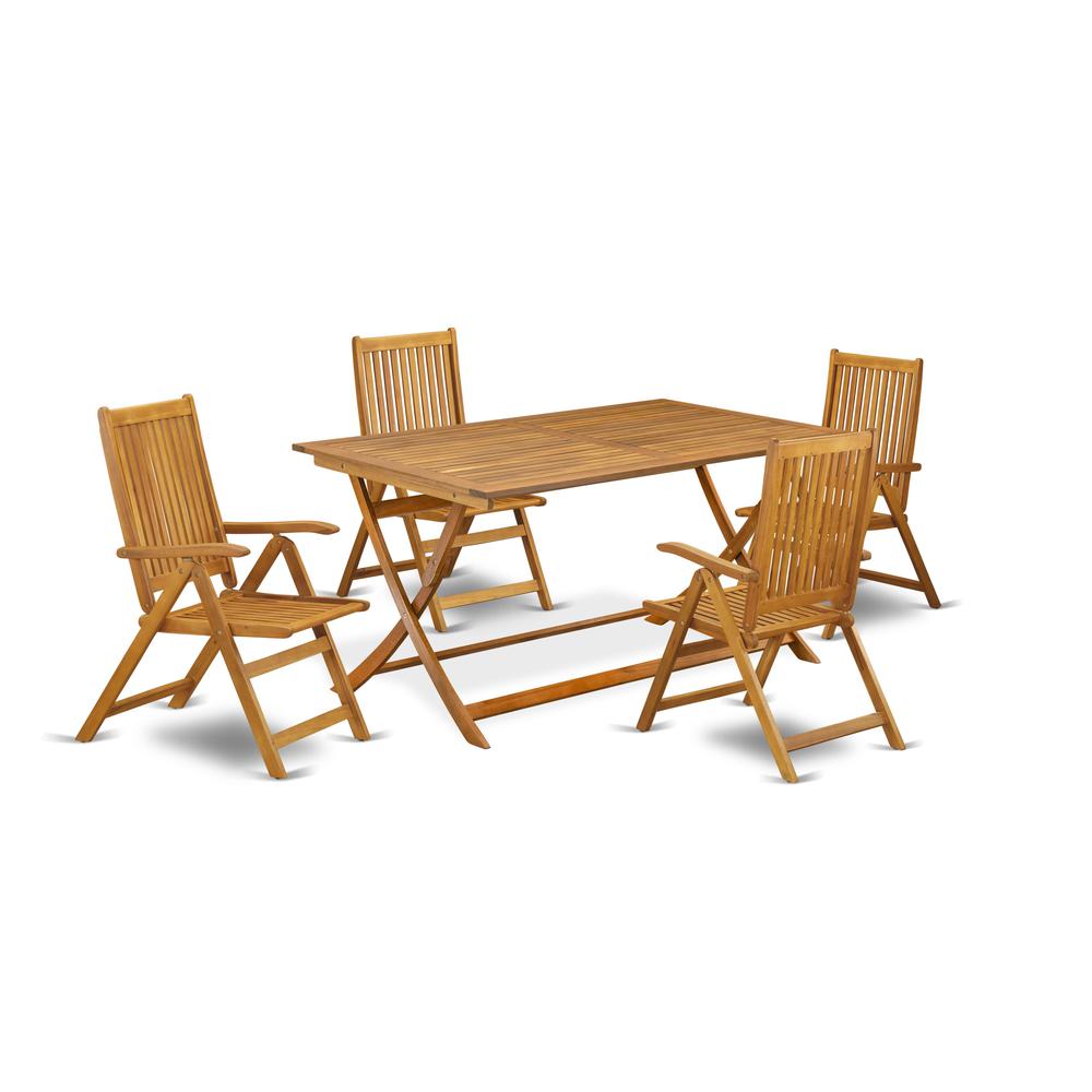 AECN5C5NA - 5 Piece Innovative Patio Dining Set - An Outdoor Table with Multi-Positions 4 Folding Patio Chairs- Natural Oil Finish. Picture 2