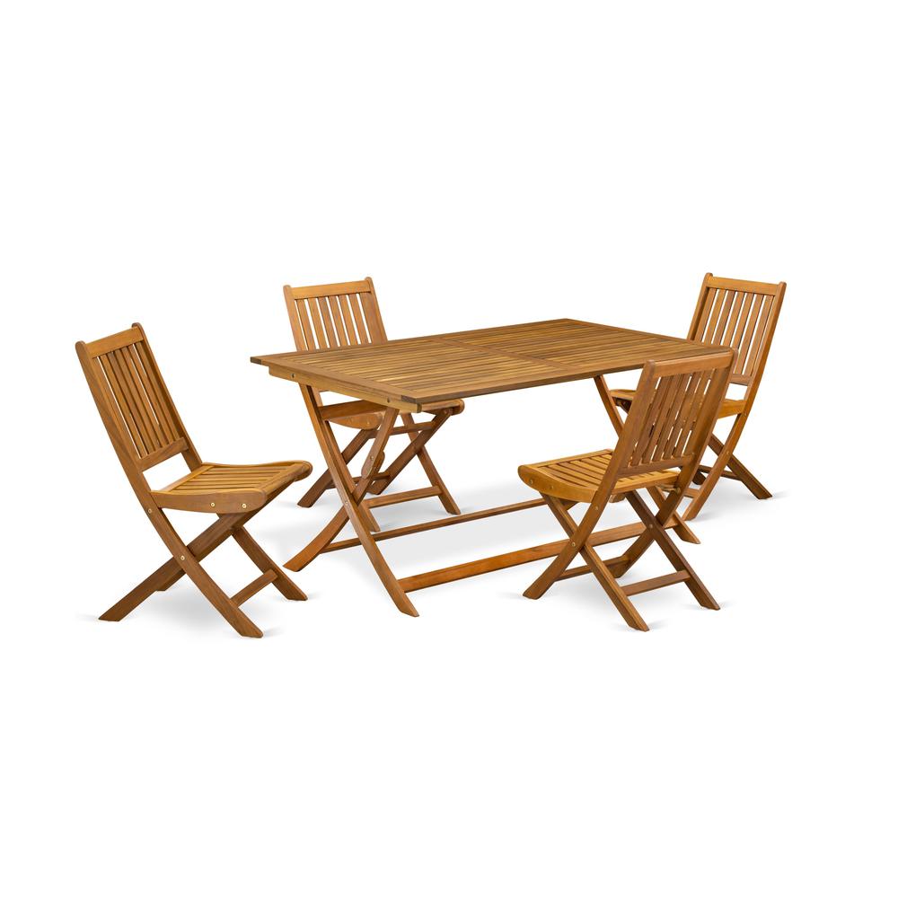 East West Furniture 7 Piece Superior Garden Set- Suitable for The Shore, Camping, Picnics - Lovely Wood Dining Table with 6 Arms Less Folding Patio Chairs- Natural Oil Finish. Picture 2