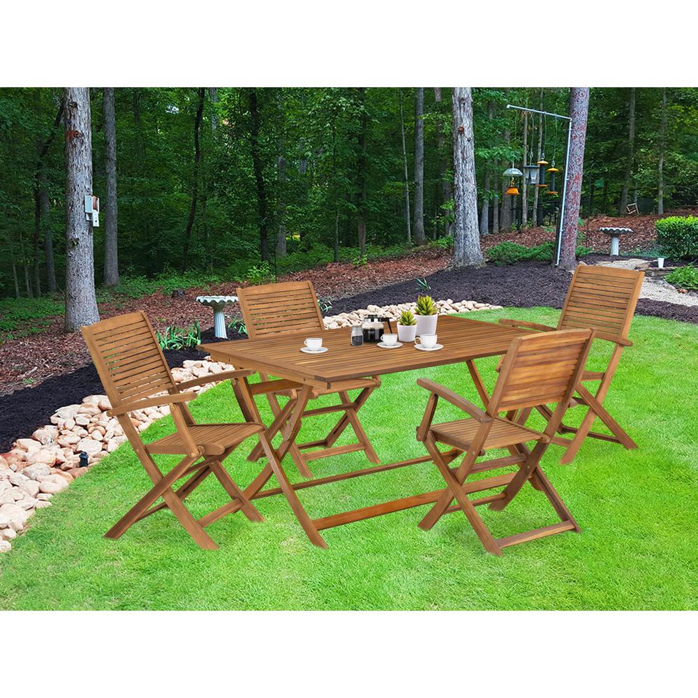 5 Piece Patio Dining Set Consist of a Rectangle Acacia Wood Table. Picture 7