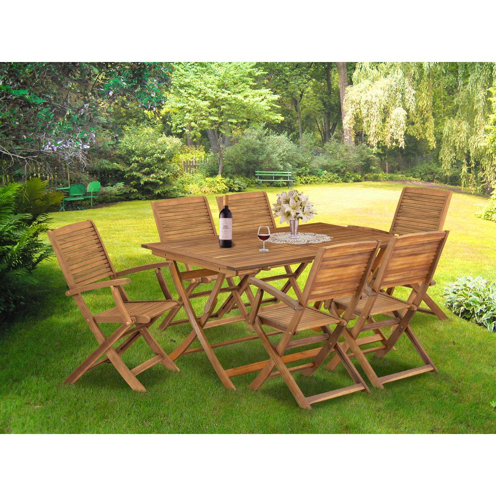 7 Piece Outdoor Patio Dining Sets Consist of a Rectangle Acacia Table. Picture 7