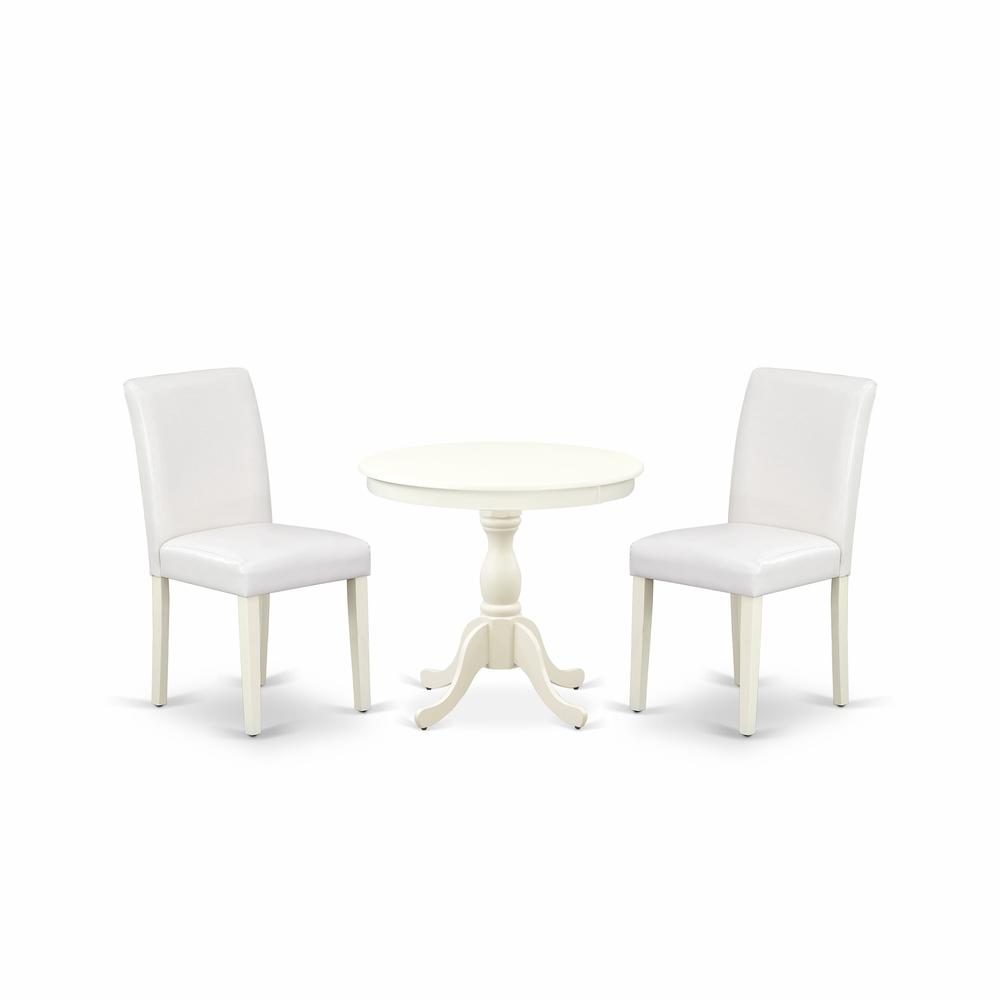 AMAB3-LWH-64 3 Piece Dinette Set - 1 Dining Room Table and 2 White Dinning Room Chairs - Linen White Finish. Picture 2