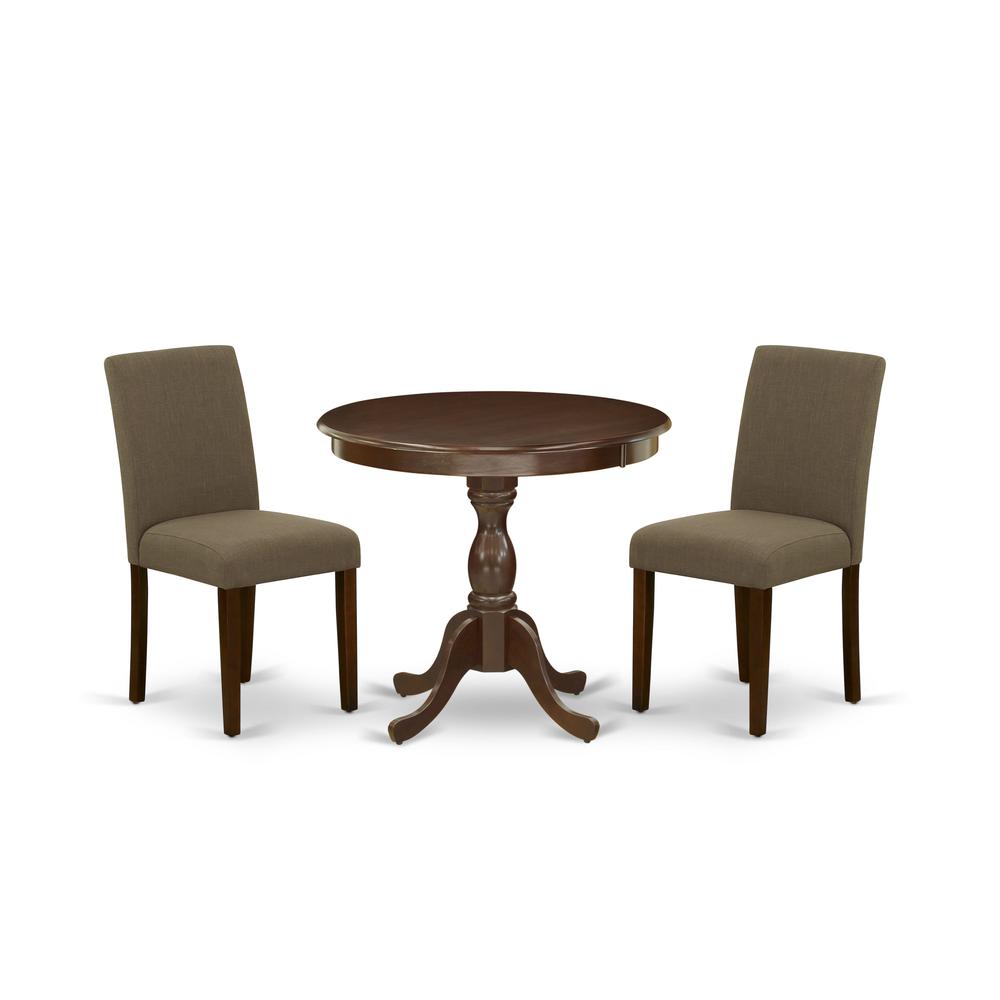AMAB3-MAH-18 3 Pc Dining Room Set - 1 Kitchen Table and 2 Coffee Upholstered Dining Chair - Mahogany Finish. Picture 2