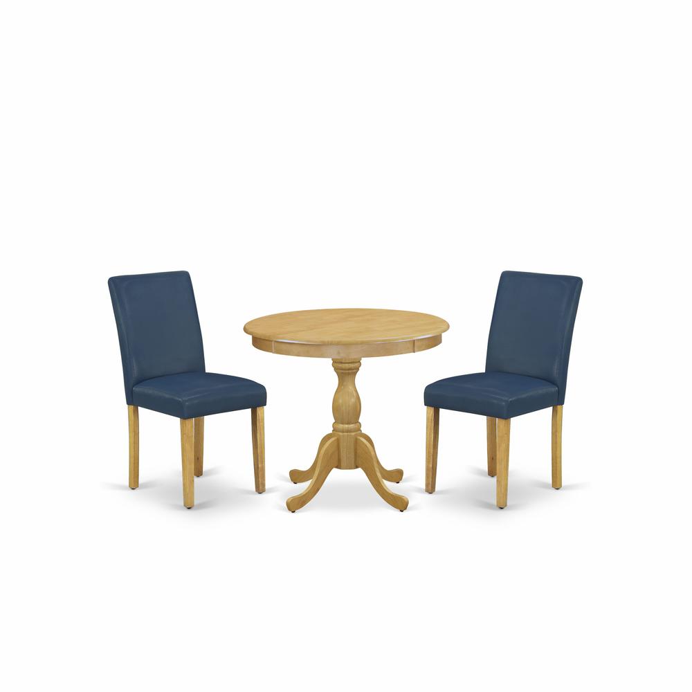 AMAB3-OAK-55 3 Piece Dining Table Set - 1 Wood Dining Table and 2 Oasis Blue Kitchen Chairs - Oak Finish. Picture 2