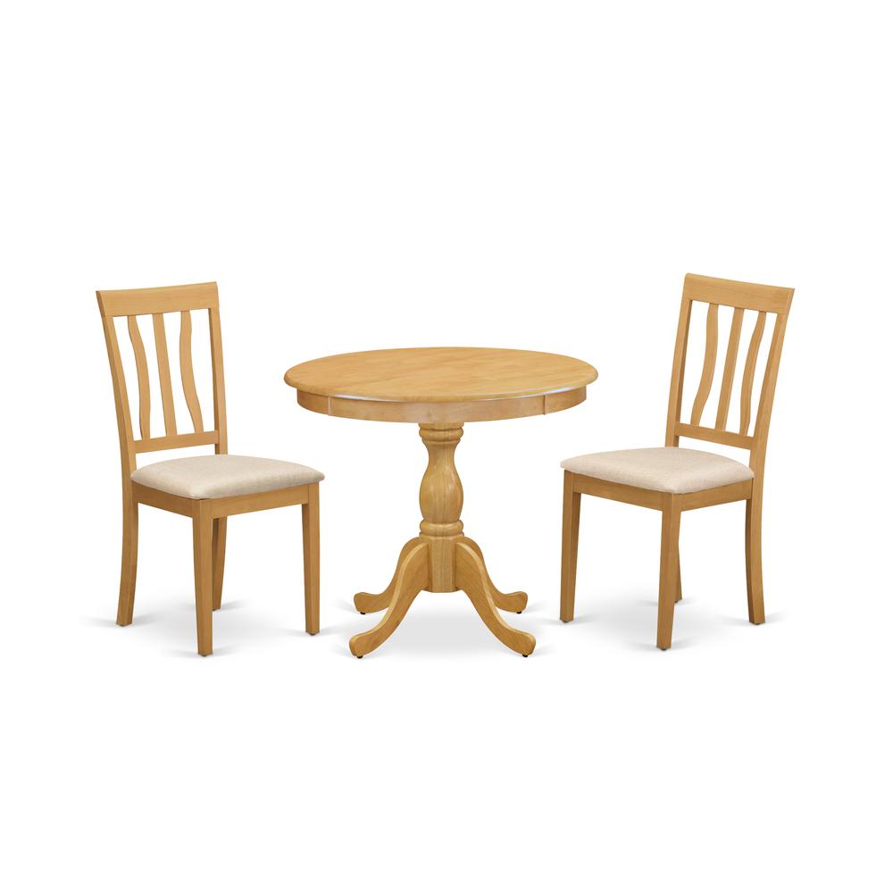 AMAN3-OAK-C 3 Piece Dining Table Set - 1 Wooden Dining Table and 2 Oak Dining Chairs - Oak Finish. Picture 2