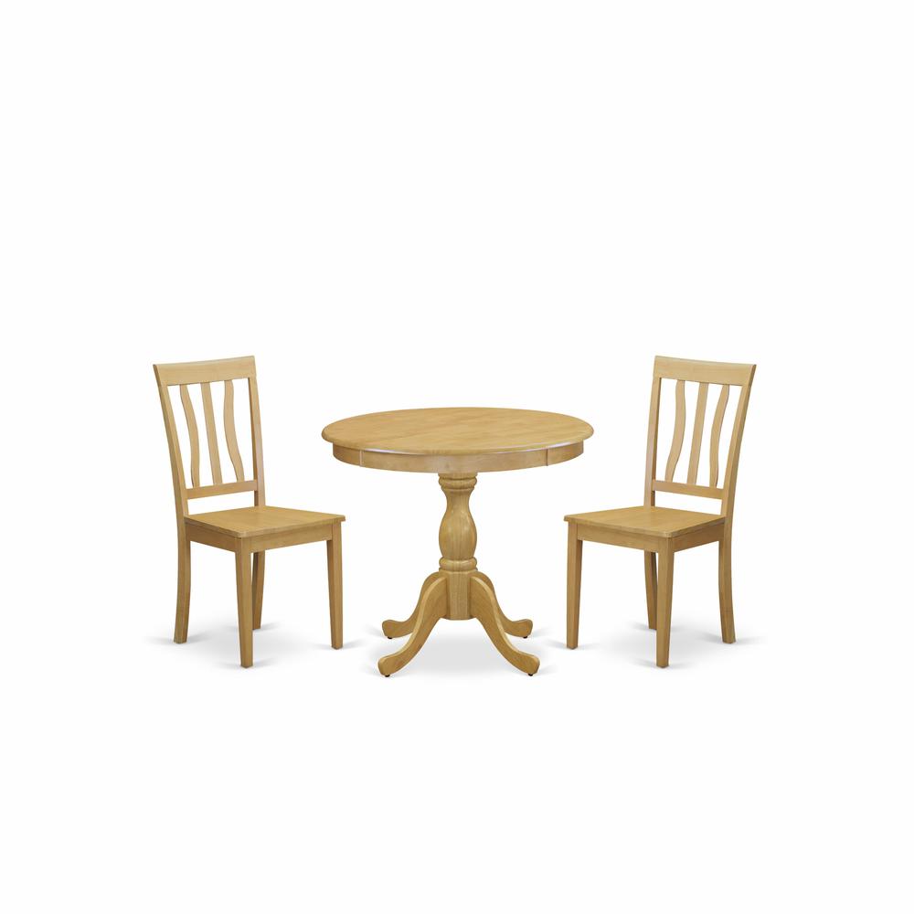 AMAN3-OAK-W 3 Piece Dinning Table Set - 1 Dining Table and 2 Oak Mid Century Dining Room Chairs - Oak Finish. Picture 2