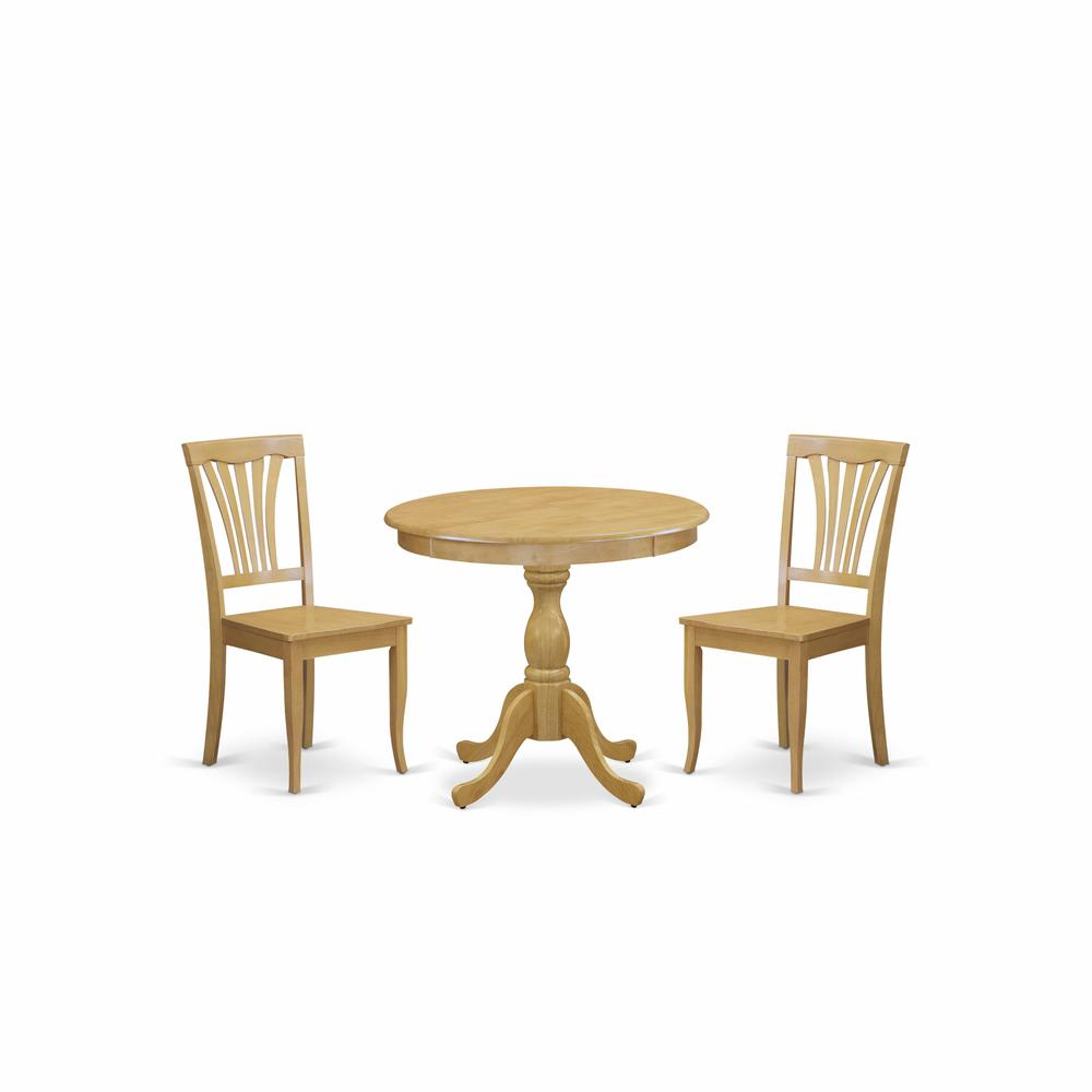 AMAV3-OAK-W 3 Piece Dining Room Table Set - 1 Dining Table and 2 Oak Mid Century Dining Chairs - Oak Finish. Picture 2