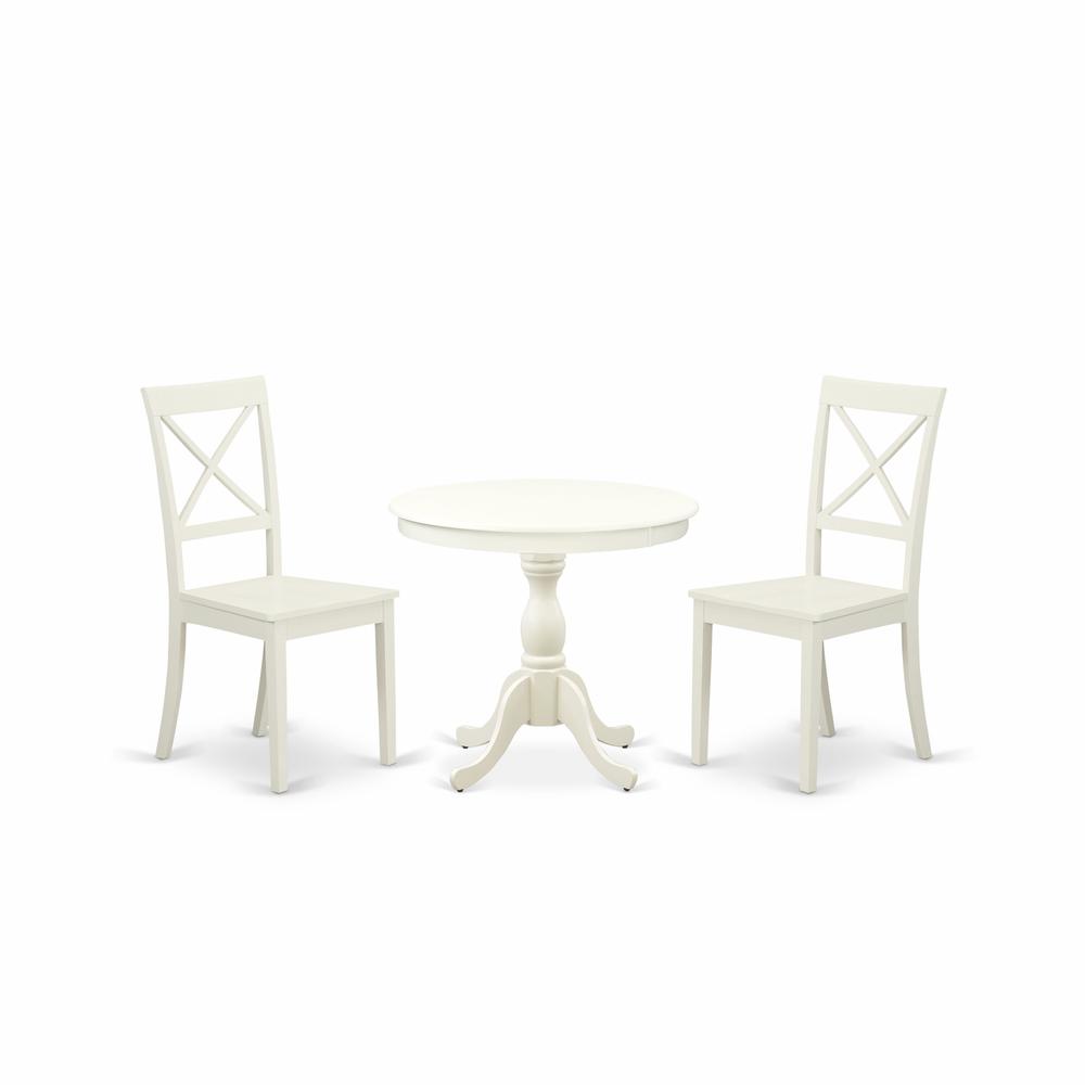 AMBO3-LWH-W 3 Piece Dining Room Set - 1 Dining Table and 2 Linen White Dining Chairs - Linen White Finish. Picture 2