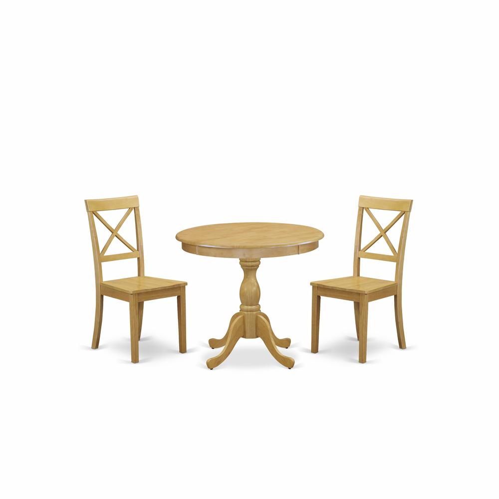 AMBO3-OAK-W 3 Piece Wood Dining Table Set - 1 Wooden Dining Table and 2 Oak Wood Dining Chairs - Oak Finish. Picture 2