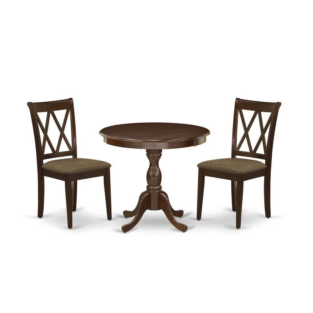 AMCL3-MAH-C 3 Piece Dining Room Table Set - 1 Dining Table and 2 Mahogany Dining Chairs - Mahogany Finish. Picture 2