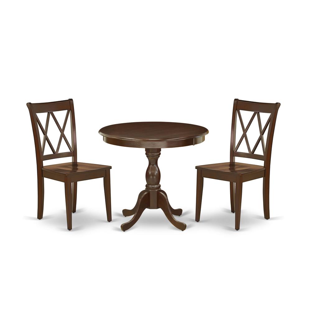 AMCL3-MAH-W 3 Piece Dining Table Set - 1 Dining Room Table and 2 Mahogany Wooden Chairs - Mahogany Finish. Picture 2