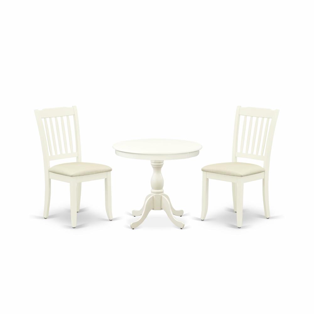 AMDA3-LWH-C 3 Piece Dining Room Set - 1 Dining Table and 2 Linen White Dining Chairs - Linen White Finish. Picture 2