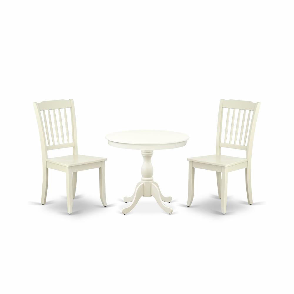 AMDA3-LWH-W 3 Piece Dining Room Set - 1 Dining Table and 2 Linen White Mid Century Chair - Linen White Finish. Picture 2