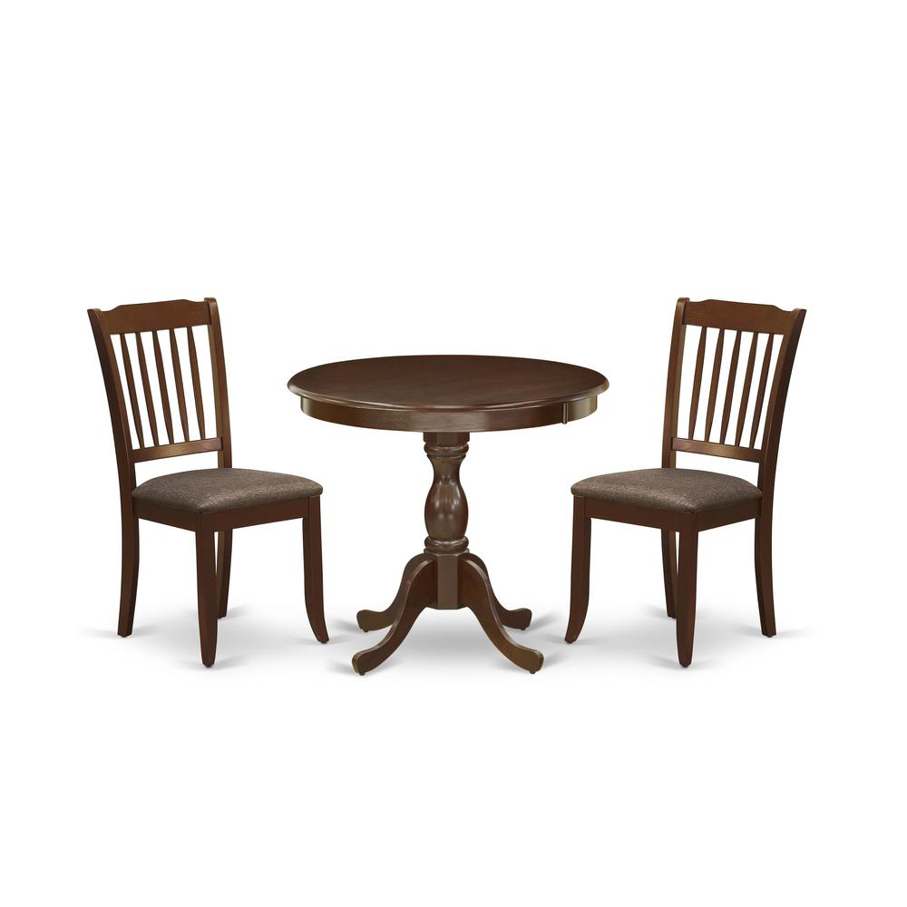 AMDA3-MAH-C 3 Pc Dining Set - 1 Round Pedestal Dining Table and 2 Mahogany Dining Chairs - Mahogany Finish. Picture 2