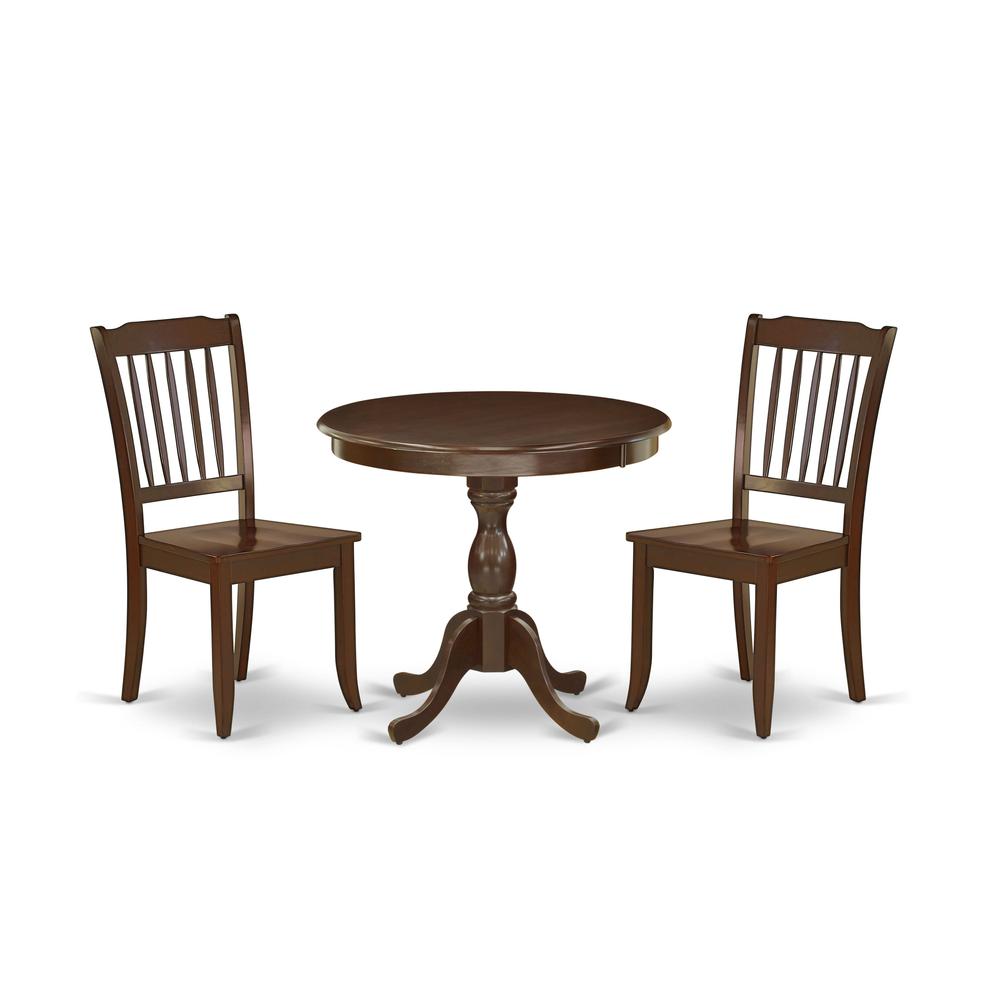 AMDA3-MAH-W 3 Piece Dinette Set - 1 Modern Kitchen Table and 2 Mahogany Dining Room Chairs - Mahogany Finish. Picture 2