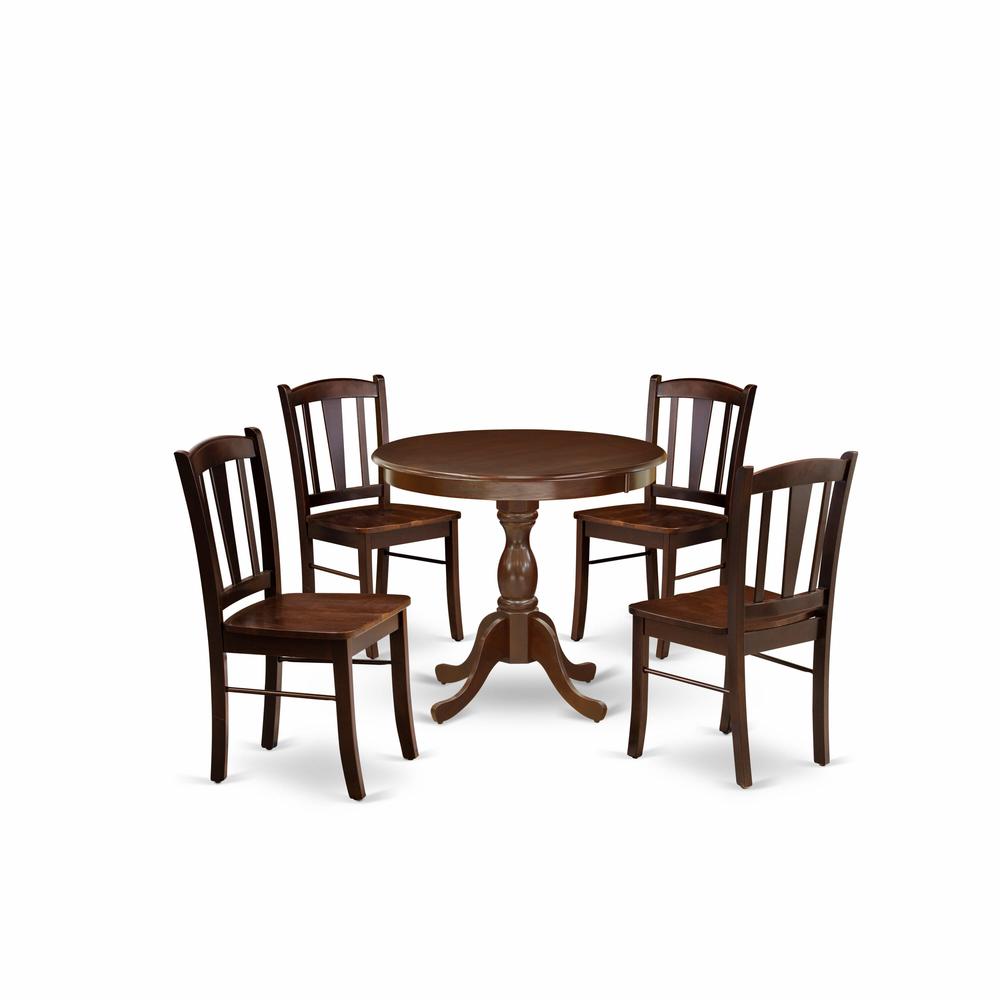 AMDL5-MAH-W - 5-Piece Modern Dining Set- 4 Dining Chair and Wood Dining Table - Wooden Seat and Slatted Chair Back - Mahogany Finish. Picture 2