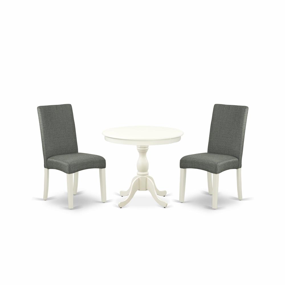 AMDR3-LWH-07 3 Piece Kitchen Table Set - 1 Modern Dining Table and 2 Grey Dining Chairs - Linen White Finish. Picture 2
