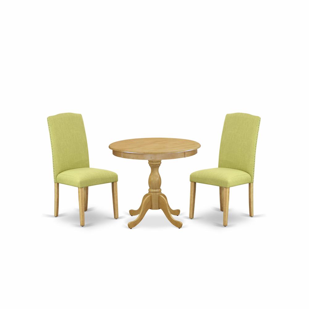 AMEN3-OAK-07 3 Piece DINETTE SET - 1 Dining Table and 2 Limelight Upholstered Dining Chairs - Oak Finish. Picture 2