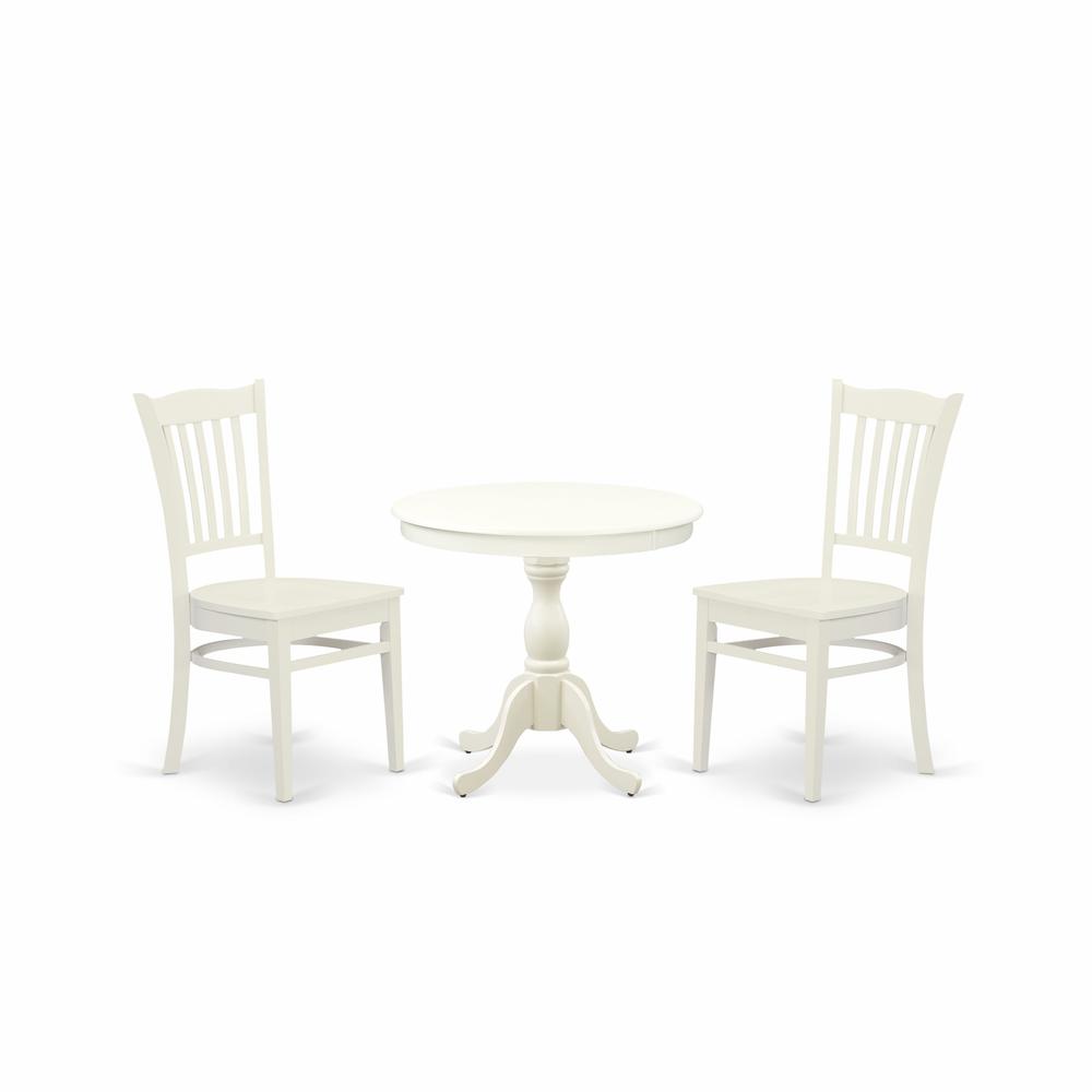AMGR3-LWH-W 3 Pc Wooden Dining Table Set - 1 Dining Table and 2 Linen White Kitchen Chair - Linen White Finish. Picture 2
