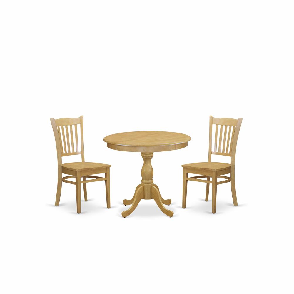AMGR3-OAK-W 3 Piece Dining Room Table Set - 1 Dining Table and 2 Oak Dining Room Chairs - Oak Finish. Picture 2