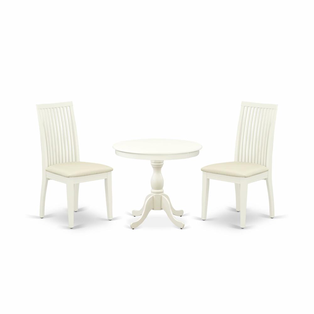 AMIP3-LWH-C 3 Piece Dining Table Set - 1 Dinner Table and 2 Linen White Kitchen Chairs - Linen White Finish. Picture 2