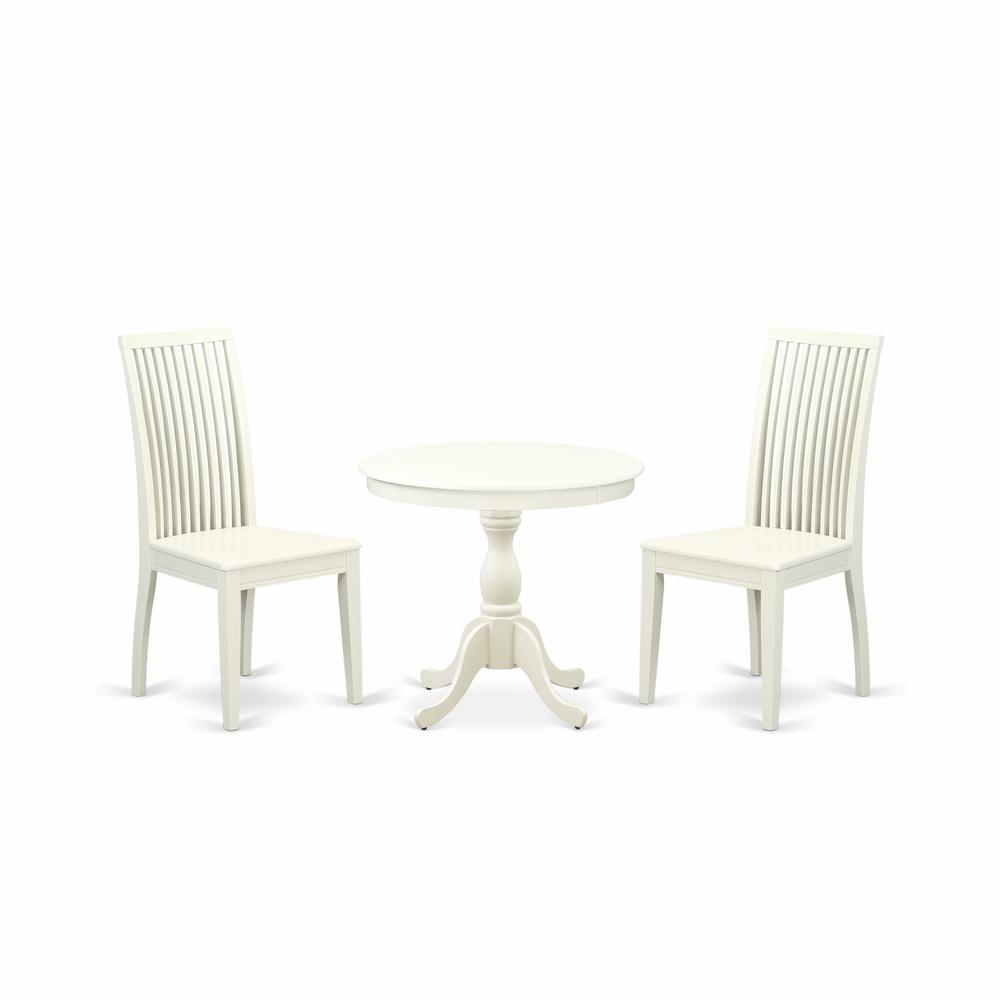 AMIP3-LWH-W 3 Piece Dining Room Set - 1 Wood Table and 2 Linen White Wood Dining Chairs - Linen White Finish. Picture 2