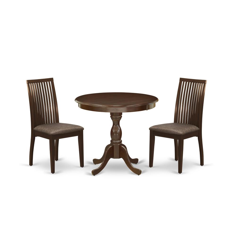 AMIP3-MAH-C 3 Piece Dining Table Set - 1 Modern Kitchen Table and 2 Mahogany Kitchen Chair - Mahogany Finish. Picture 2
