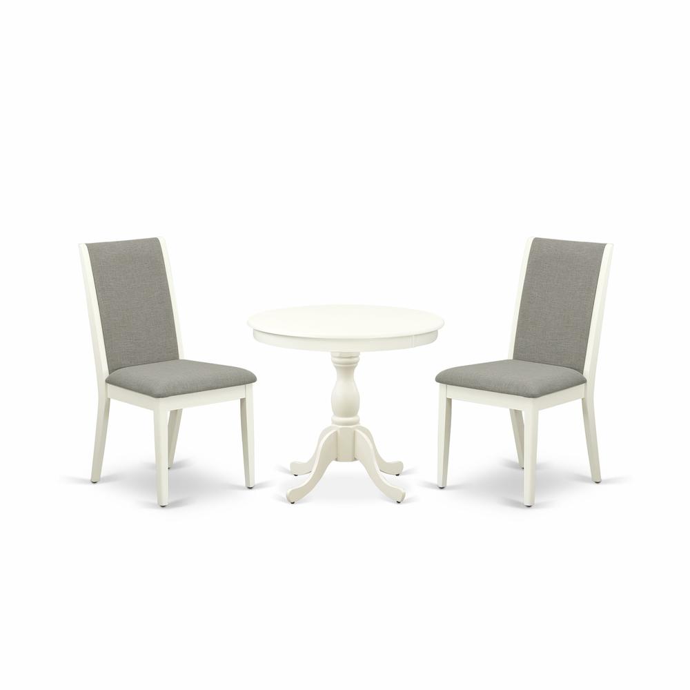 AMLA3-LWH-06 3 Pc Dining Table Set - 1 Wooden Dining Table and 2 Shitake Kitchen Chairs - Linen White Finish. Picture 2