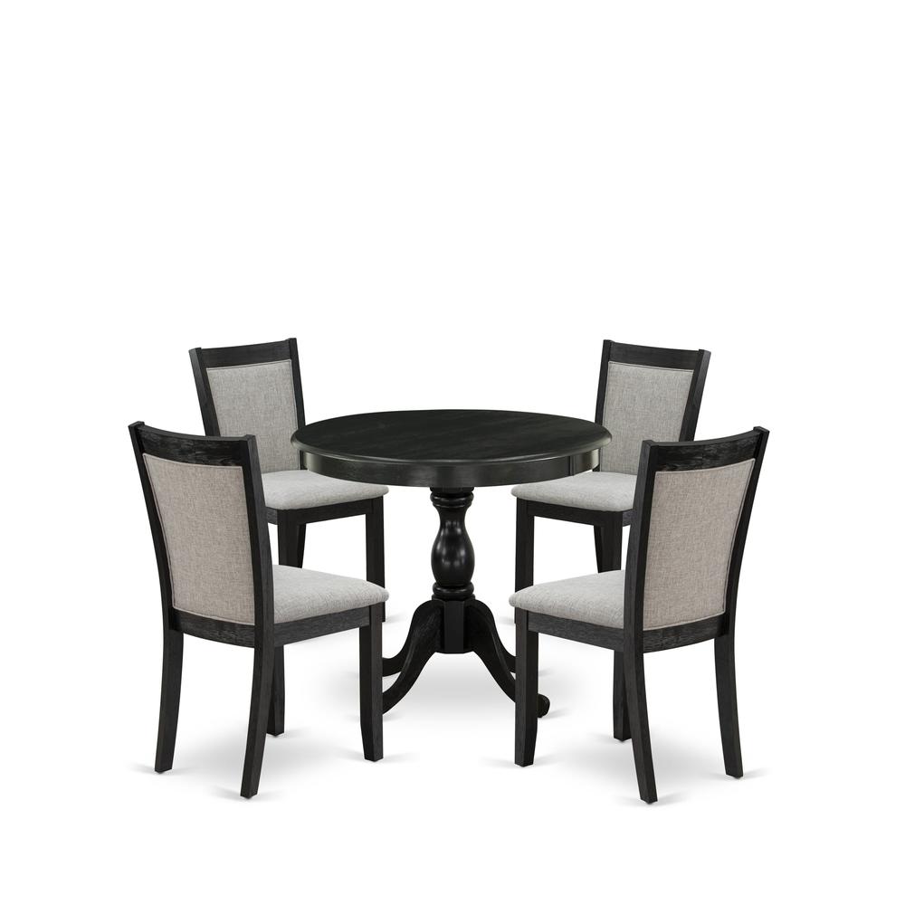East West Furniture 5-Pc Kitchen Room Table Set Contains a Kitchen Table and 4 Shitake Linen Fabric Parsons Chairs - Wire Brushed Black Finish. Picture 2