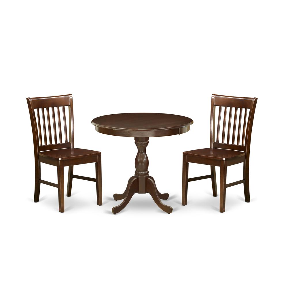 AMNF3-MAH-W 3 Piece Dining Room Table Set - 1 Wooden Table and 2 Mahogany Dining Chairs - Mahogany Finish. Picture 2