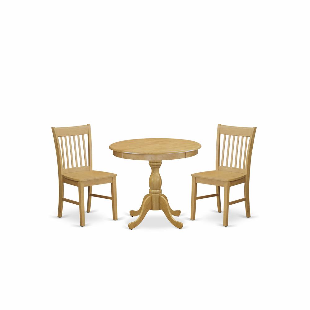 AMNF3-OAK-W 3 Pc Dining Room Table Set - 1 Modern Dining Room Table and 2 Oak Dining Chairs - Oak Finish. Picture 2