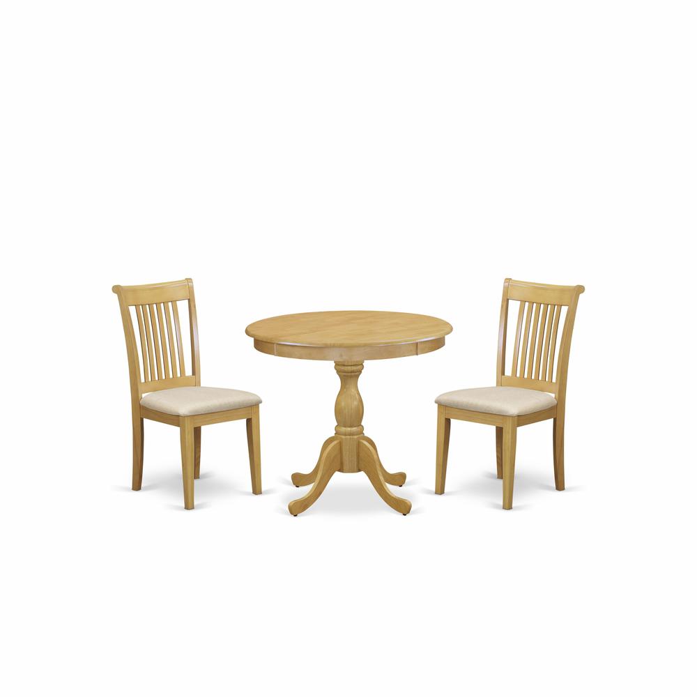 AMPO3-OAK-C 3 Piece Dining Table Set - 1 Modern Dining Table and 2 Oak Dining Room Chair - Oak Finish. Picture 2