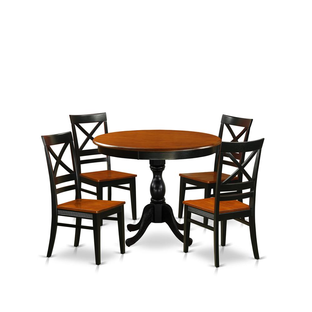 East West Furniture 5-Piece Kitchen Table Set Contains a Kitchen Table and 4 Wooden Chairs with X Back - Black Finish. Picture 1