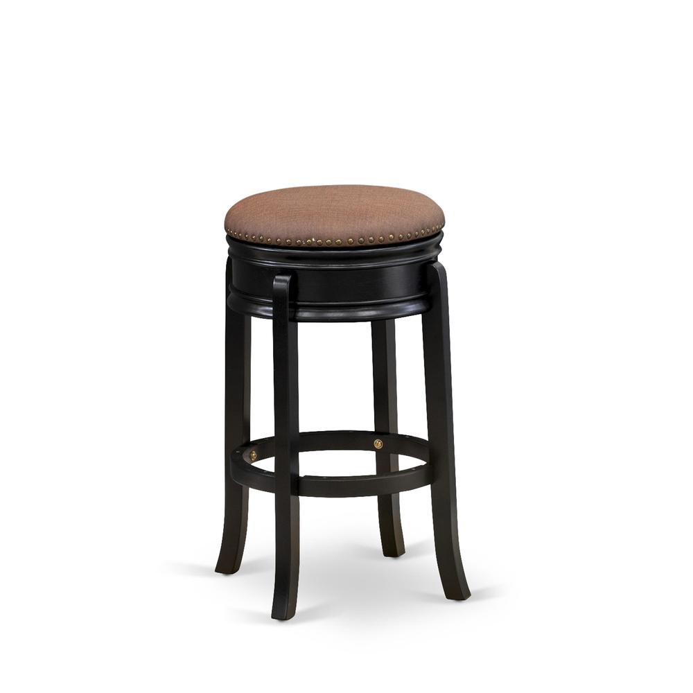 AMS030-112 Stunning Stool Counter Height- Backless Stool with Round Shape - Brown Roast PU leather Seat and 4 Real Wood Curved Legs - Counter Bar Stool in Black End. Picture 2