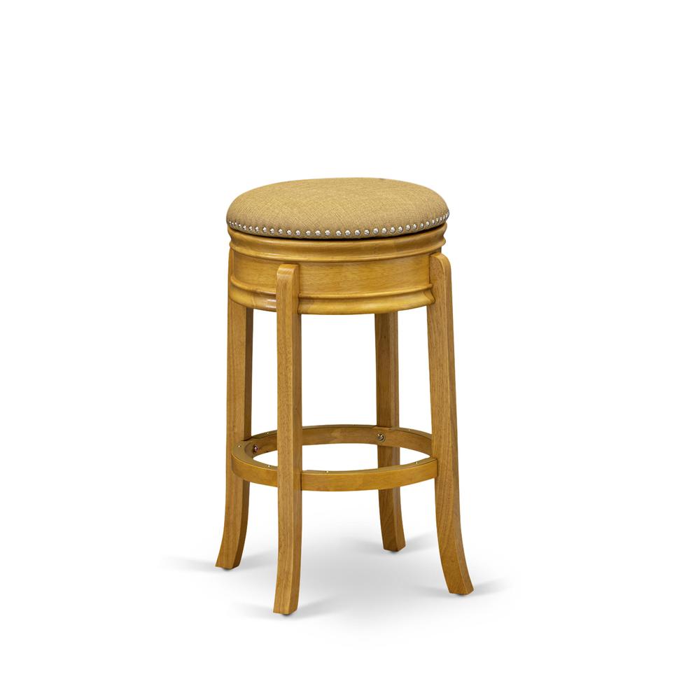 AMS030-416 Amazing Counter Height Bar Stool- Counter Height Bar Stool with Round Shape - Vegas Gold PU leather Seat and 4 Solid Wood Curved Legs - Upholstered Bar Stool in Oak Finish. Picture 2
