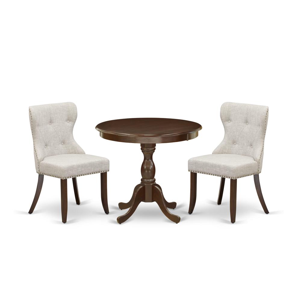 AMSI3-MAH-35 3 Piece Dining Table Set - 1 Kitchen Table and 2 Doeskin Kitchen Chairs - Mahogany Finish. Picture 1