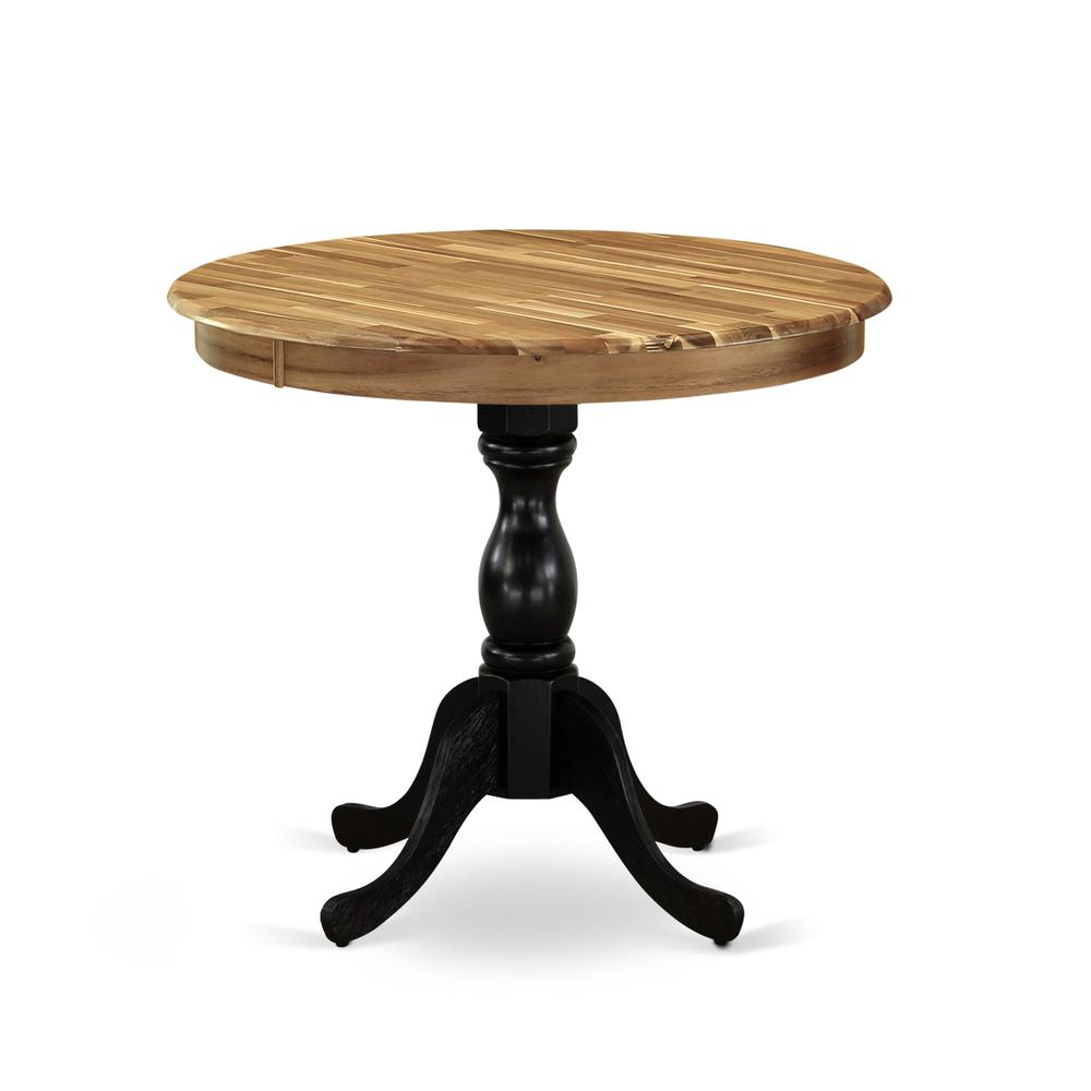 East West Furniture 1-Piece Modern Table with Round Walnut Table top and Walnut Pedestal Leg Finish. Picture 1