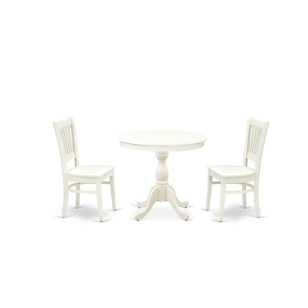 AMVA3-LWH-W - 3-Pc Dining Room Table Set- 2 Dining Room Chair and Dining Table - Wooden Seat and Slatted Chair Back (Linen White Finish). Picture 2