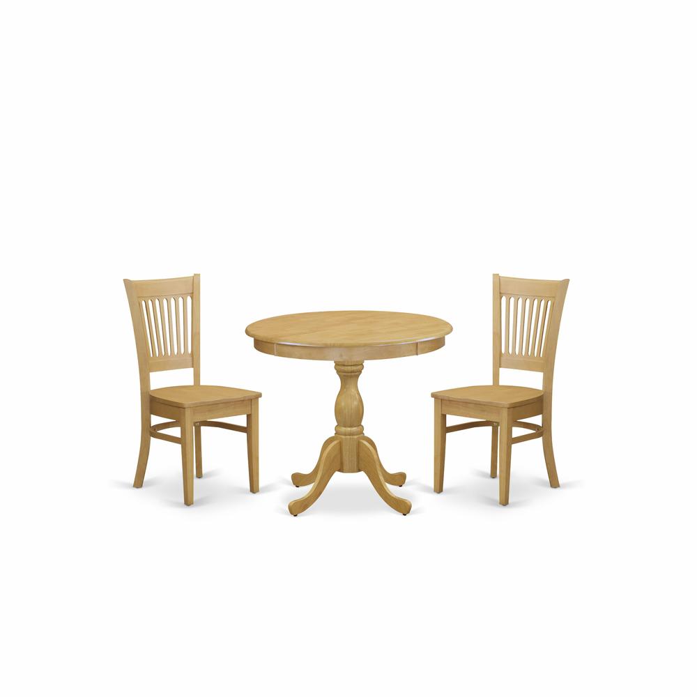 AMVA3-OAK-W 3 Piece Dining Room Table Set - 1 Wood Dining Table and 2 Oak Mid Century Chair - Oak Finish. Picture 2