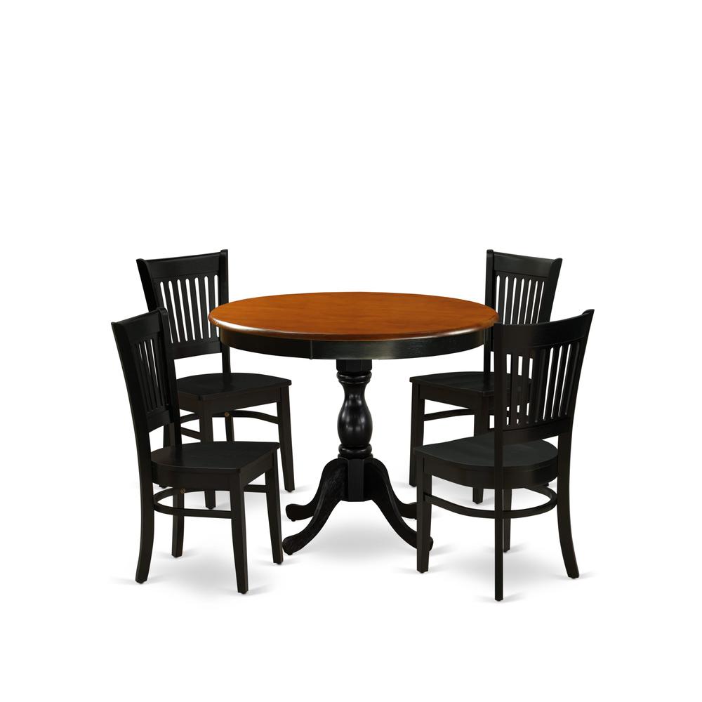 East West Furniture 5-Piece Dining Table Set Consist of Kitchen Table and 4 Mid Century Chairs with Slatted Back - Black Finish. Picture 1