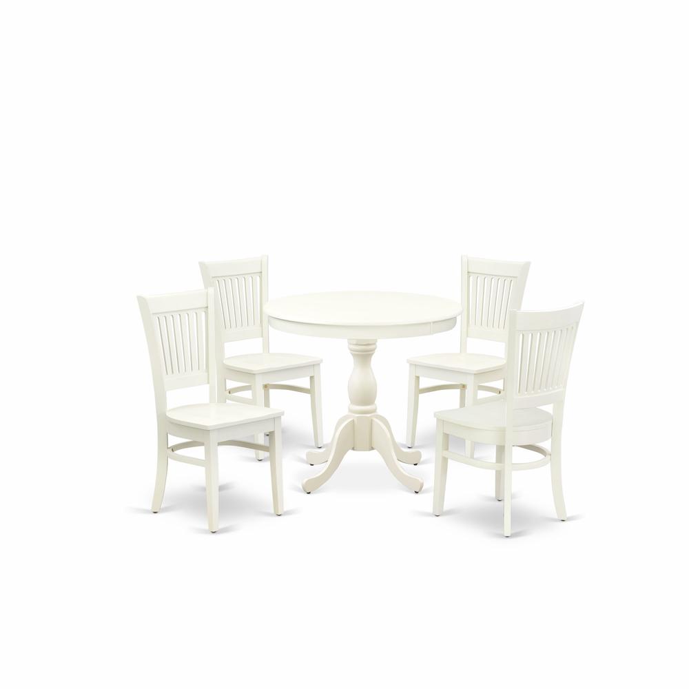 AMVA5-LWH-W - 5-Pc Dinette Set- 4 dining room chairs and Modern dining room table - Wooden Seat and Slatted Chair Back (Linen White Finish). Picture 2