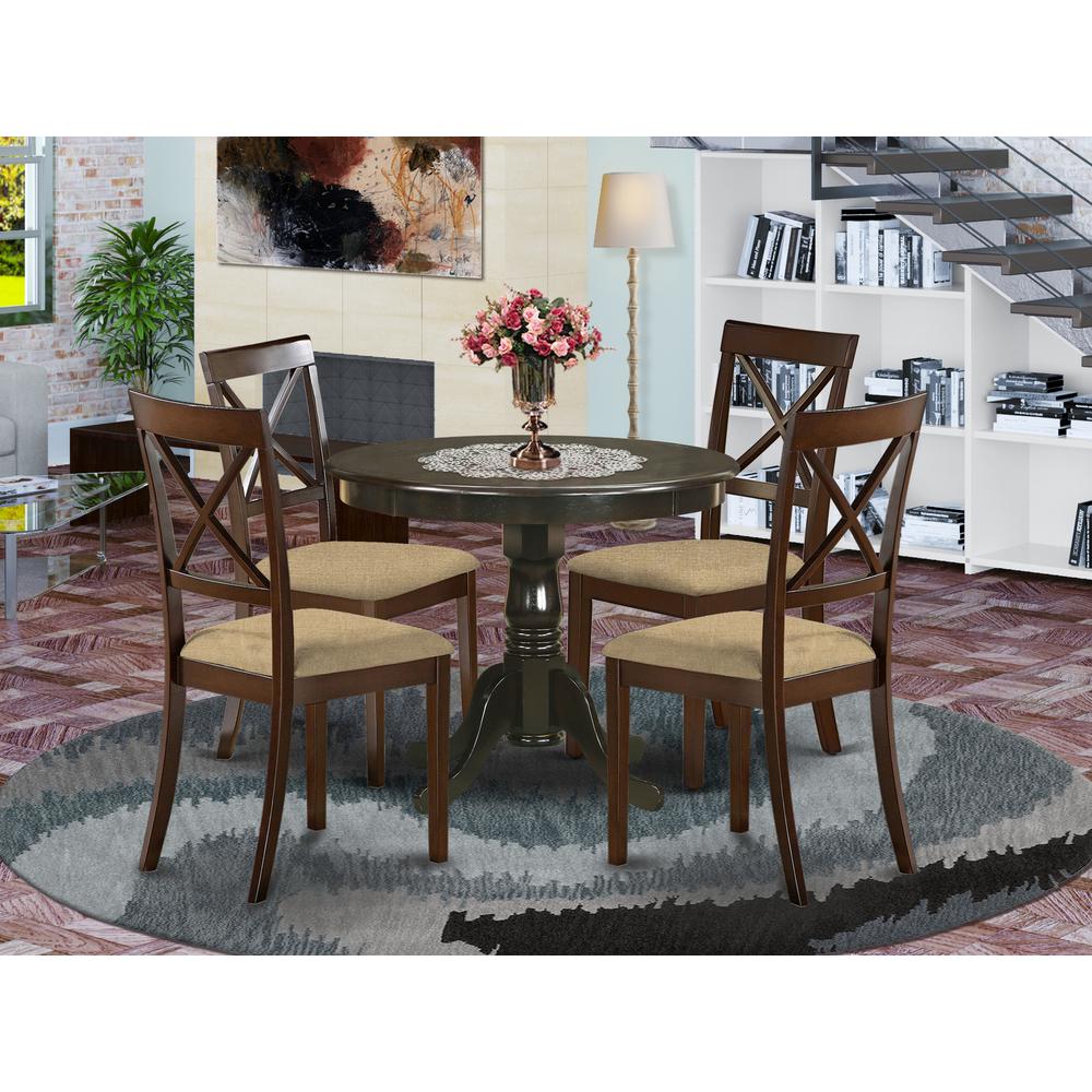 ANBO5-CAP-C 5 Pc small Kitchen Table and Chairs set-round Table and 4 Chairs for Dining room. Picture 2