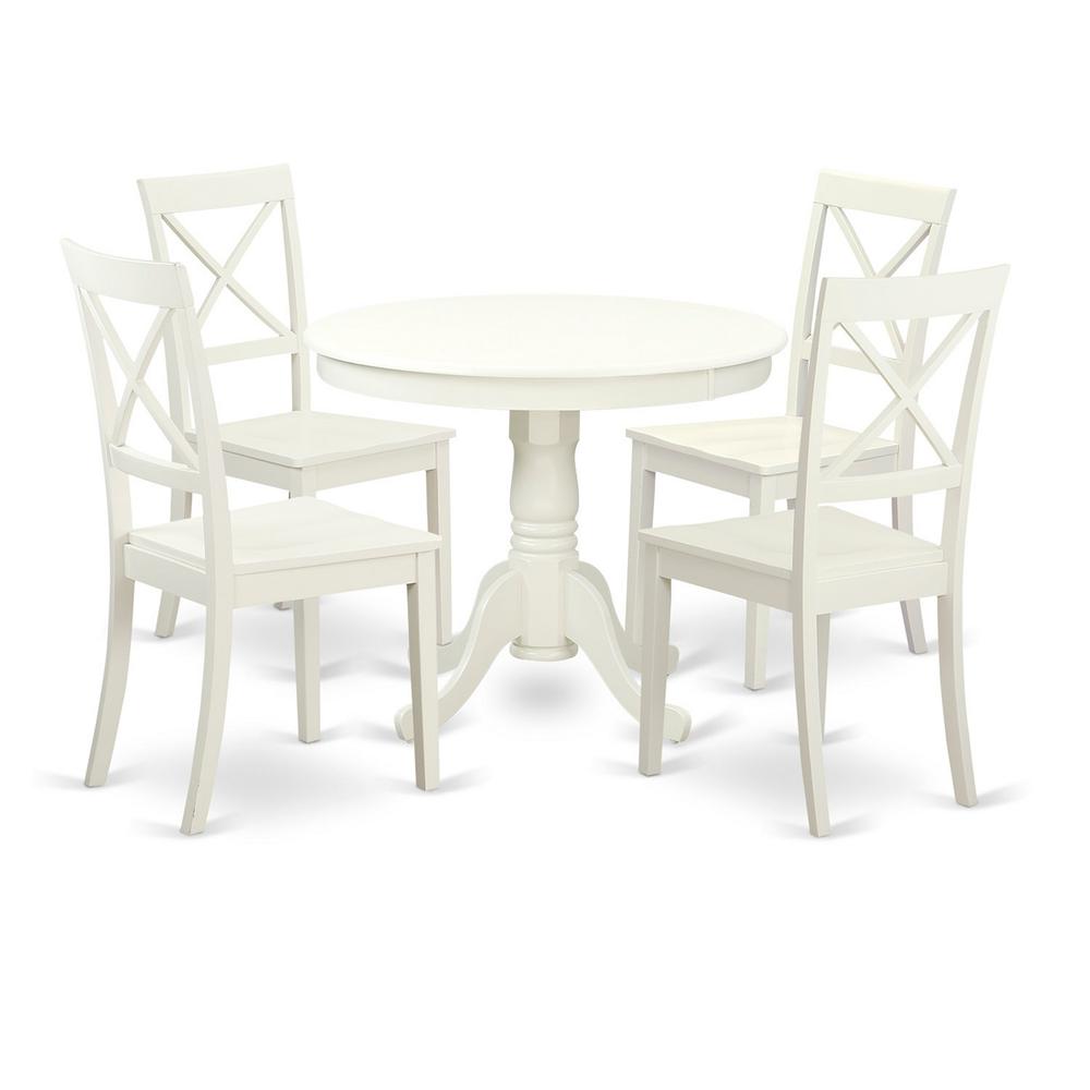 5  Pc  set  with  a  Table  and  4  Wood  Dinette  Chairs  Having  Linen  White  .. Picture 2