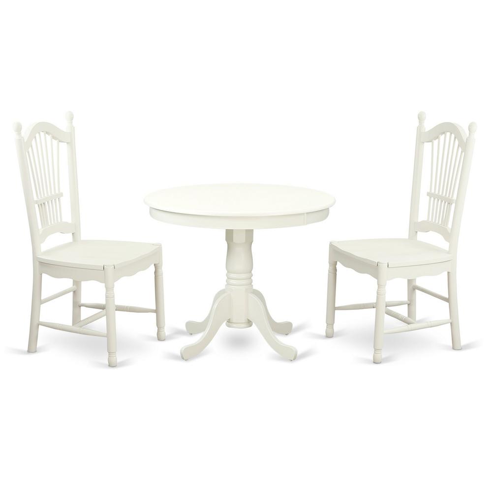 3  Pc  set  with  a  Round  Table  and  2  Wood  Dinette  Chairs  with  Stunning  Linen  White  .. Picture 2
