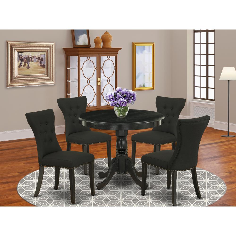 5Pc Dining Set - 36" Round Table and 4 Parson Chairs - Wirebrushed Black Color. Picture 4