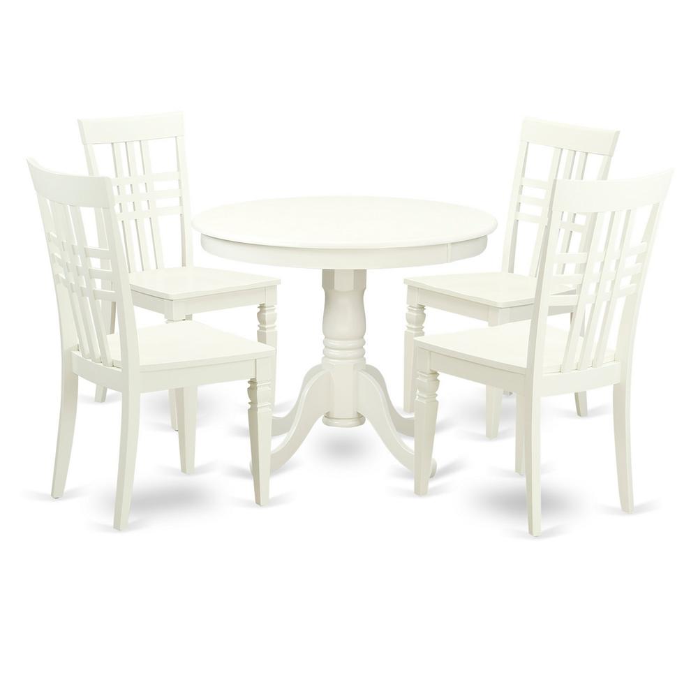 5  Pc  set  with  a  Table  and  4  Wood  Kitchen  Chairs  with  Linen  White.. Picture 2