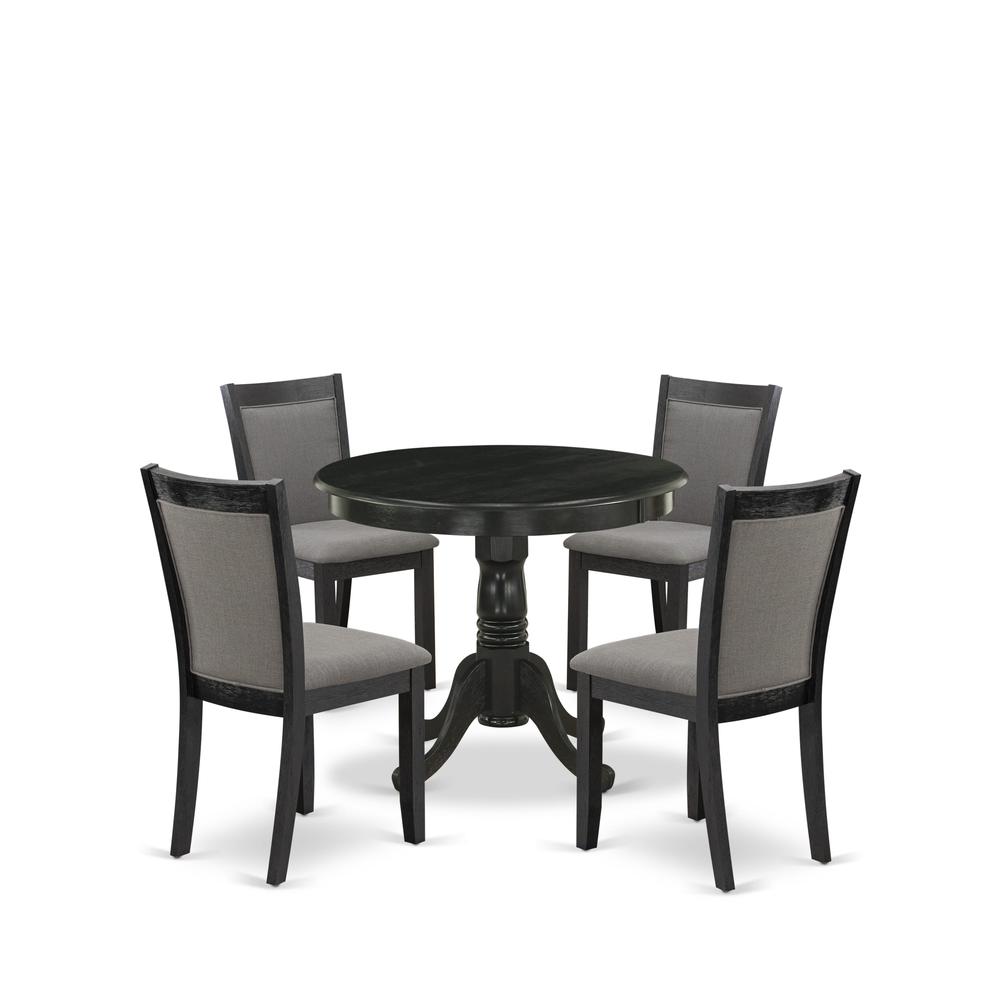 East West Furniture 5-Piece Modern Dining Table Set Contains a Modern Dining Room Table and 4 Dark Gotham Grey Linen Fabric Dining Room Chairs - Wire Brushed Black Finish. Picture 2