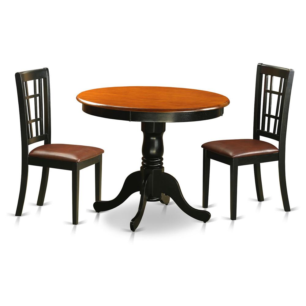 3  PC  Dining  Table  with  2  Leather  Chairs  in  Black  and  Cherry. Picture 2
