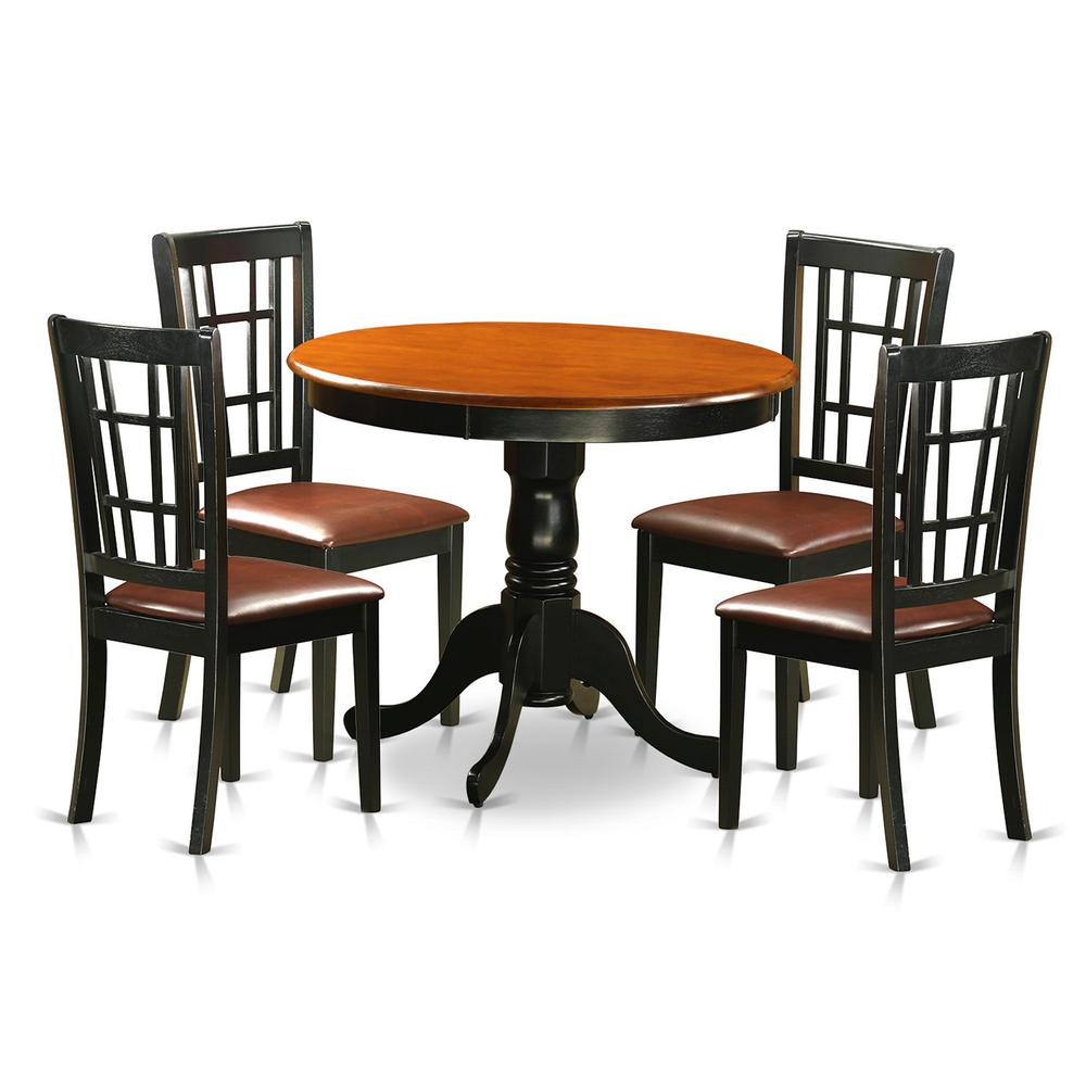 5  Pc  Dining  Table  with  4  Leather  Chairs  in  Black  and  Cherry. Picture 2
